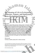 The Meaning of Life in Ecclesiastes:  Coherence, Purpose, and Significance  from a Psychological Perspective