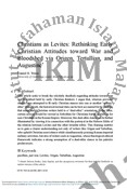 Christians as Levites: Rethinking Early  Christian Attitudes toward War and  Bloodshed via Origen, Tertullian, and  Augustine